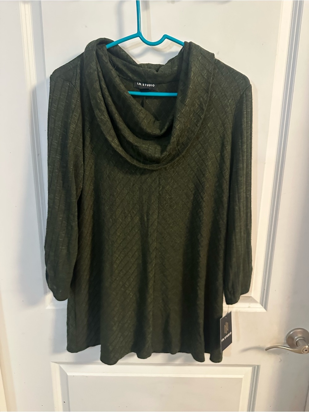 I.N. Studio Olive Green Cowl Neck Knit Top
